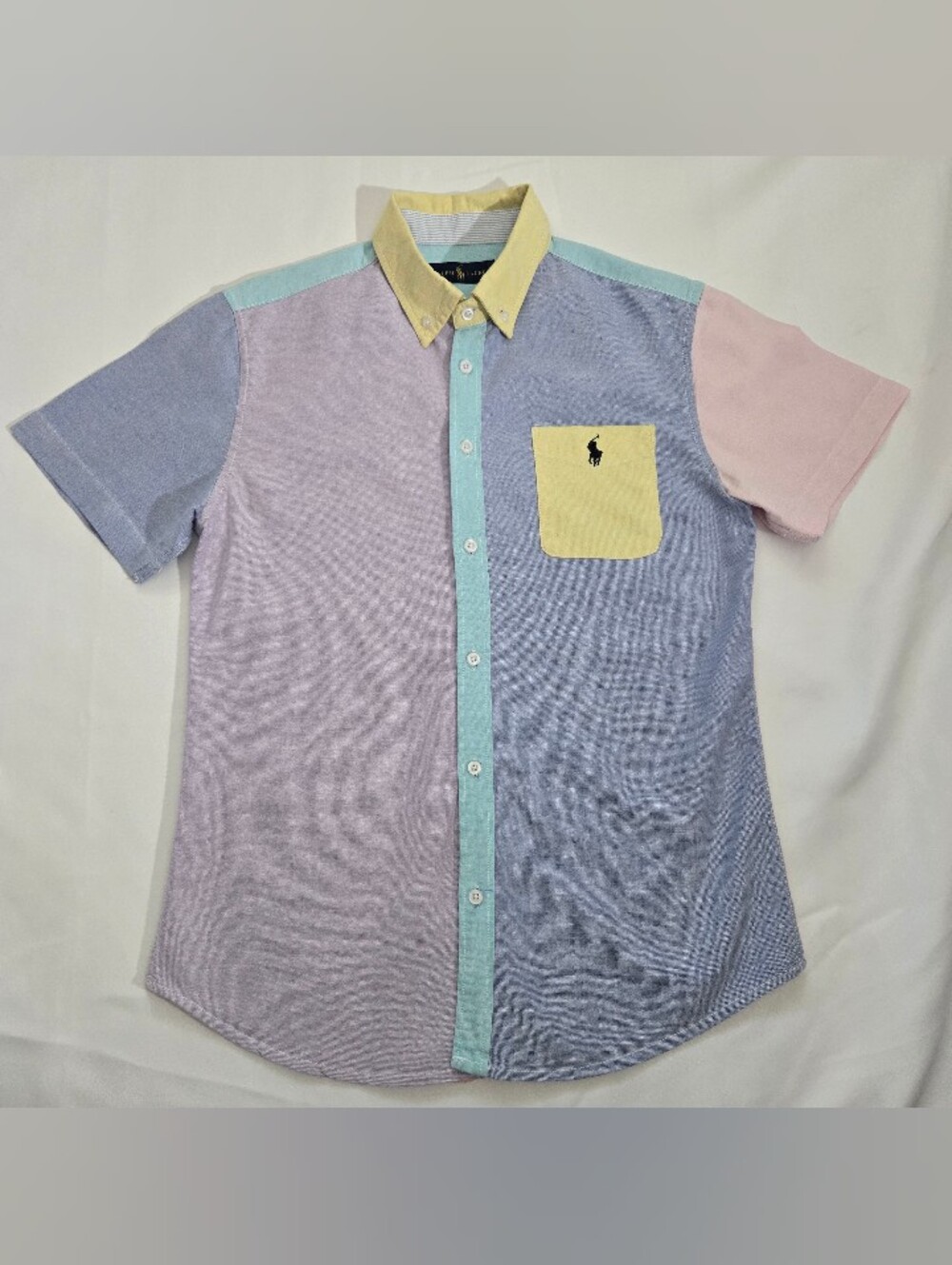 Ralph Lauren Pastel Multicolor Patchwork Short-Sleeve Button-Down Shirt